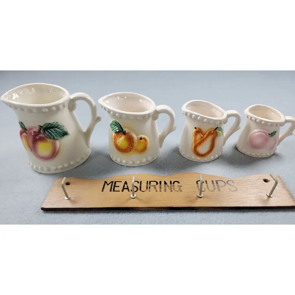 Vintage Japan Ceramic Fruit Measuring Cups Wall Rack Farmhouse Decor